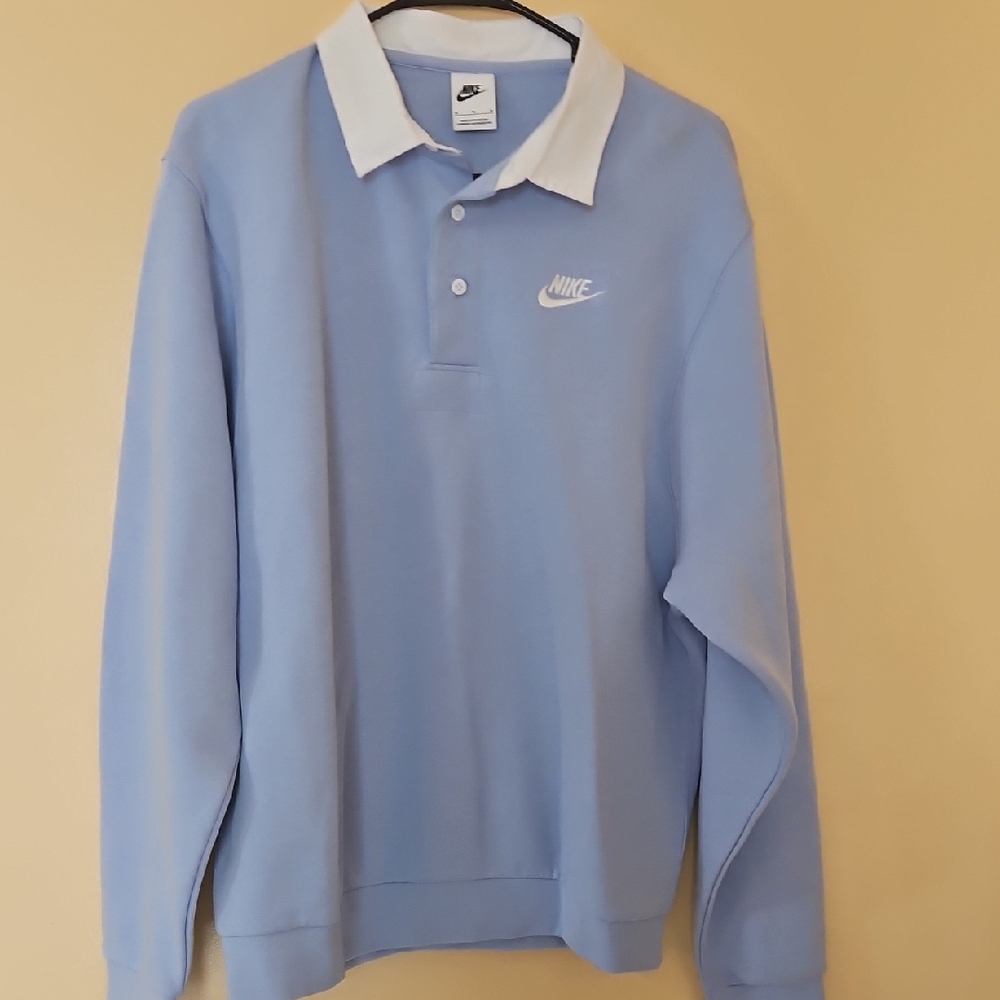 Nike Light Blue Long-Sleeve Rugby Polo with White Collar